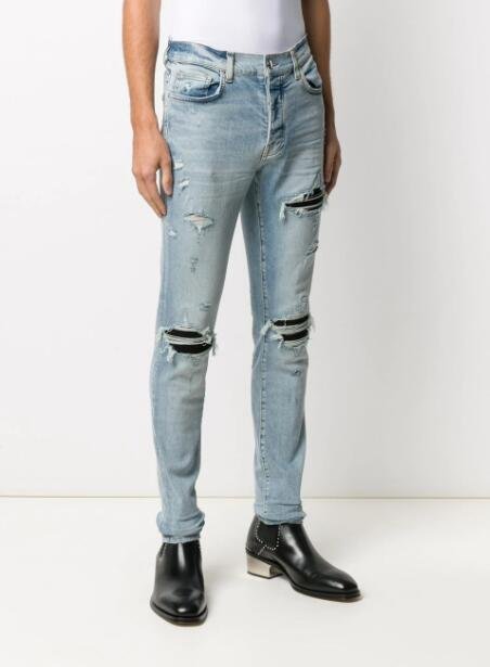 AMIRI distressed skinny-fit jeans men blue cotton-blend jeans