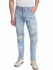 Balmain Men's Destroyed Slim-Fit Moto Jeans Men Cheap jeans 