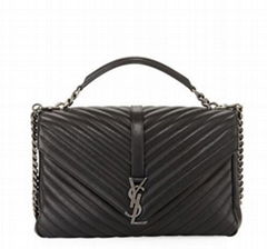 Saint Laurent College Large Quilted Leather V-Flap Shoulder Bag