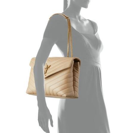 Saint Laurent Loulou Medium Calf Flap-Top Shoulder Bag Beige YSL chain bag
