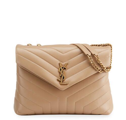 Saint Laurent Loulou Medium Calf Flap-Top Shoulder Bag Beige YSL chain bag