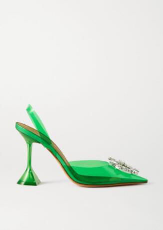 Amina Muaddi Begum Green PVC Clear Crystal Embellished Slingback Pump