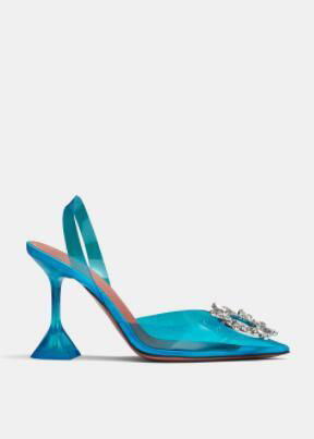 Amina Muaddi Begum Crystal-embellished Pvc Slingback Pumps blue