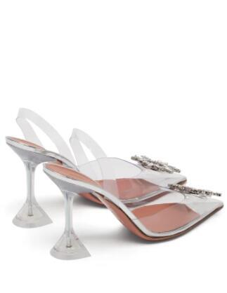 Amina Muaddi Transparent And Silver Tone Begum Crystal 95 PVC Slingback Pumps