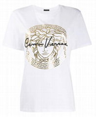 metallic Medusa print T-shirt Medusa crew-neck with logo and signature