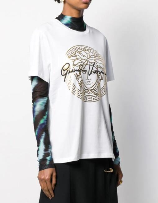         metallic Medusa print T-shirt Medusa crew-neck with logo and signature 3