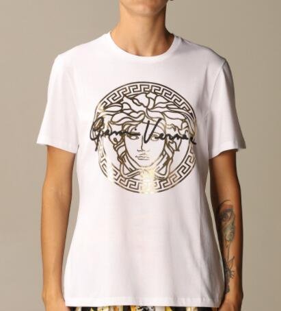         metallic Medusa print T-shirt Medusa crew-neck with logo and signature 2