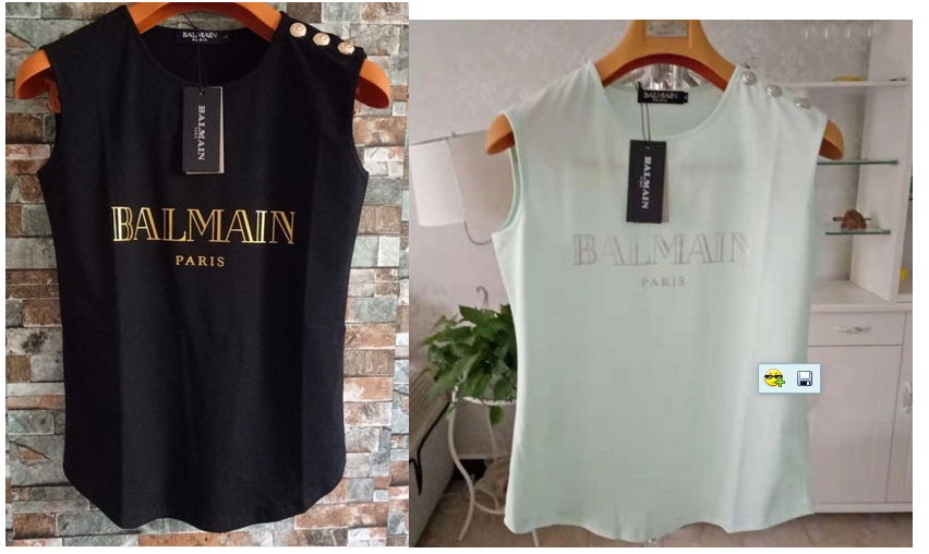 BALMAIN Button embellished printed cotton jersey tank Women t-shirts cheap tee  5
