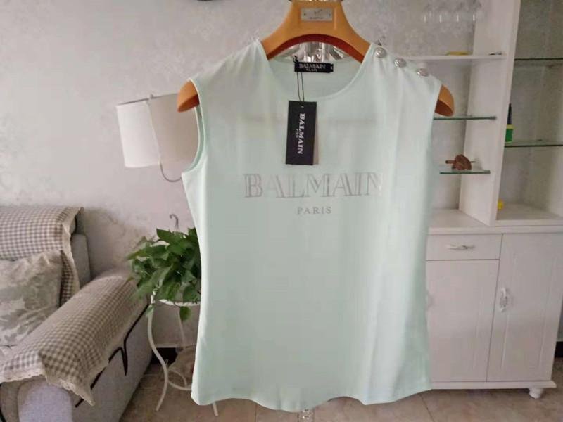 BALMAIN Button embellished printed cotton jersey tank Women t-shirts cheap tee  4