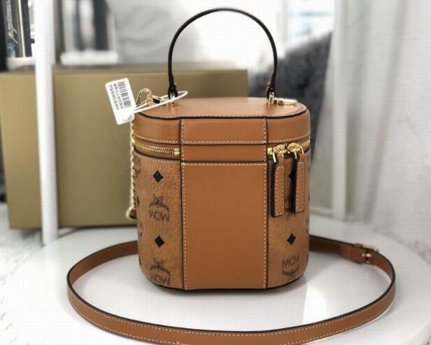 MCM logo print bucket box bag 