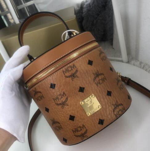 MCM logo print bucket box bag 