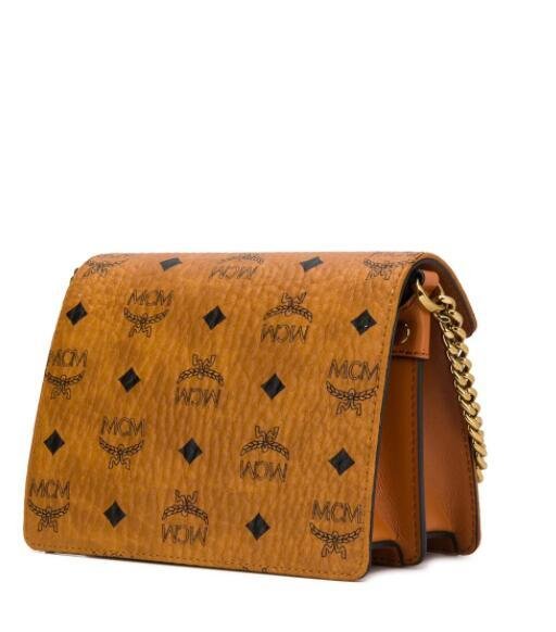 MCM monogram print crossbody bag with chain and leather strap  4