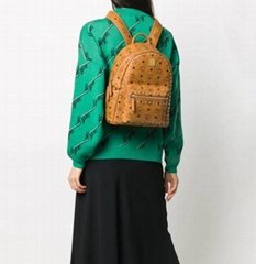 MCM Stark Visetos-print backpack Women leather backpack men gold-tone stud bag