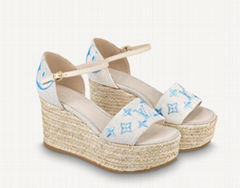               STARBOARD WEDGE SANDAL     onogram embroidered canvas heel wedge