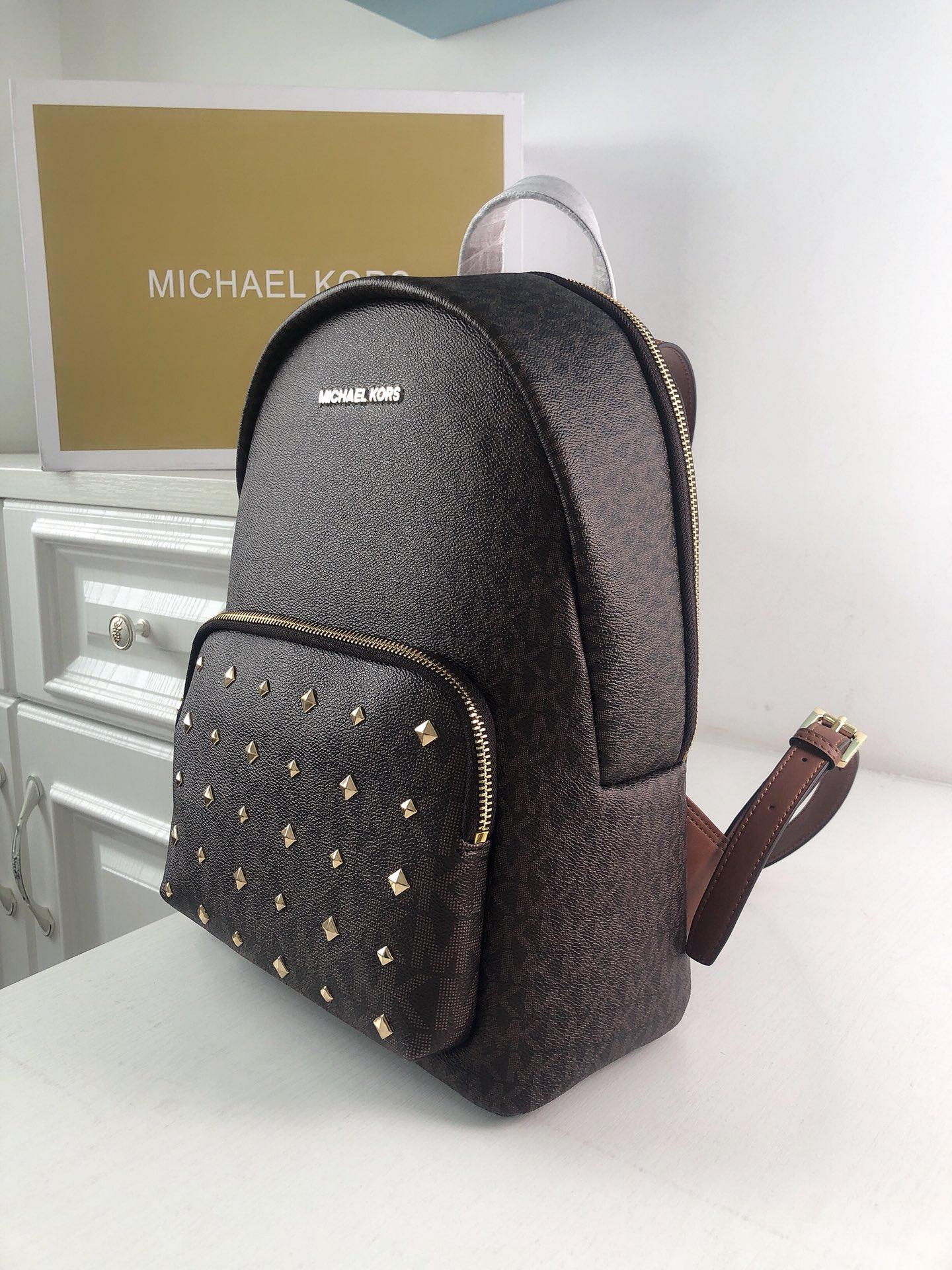              ABBEY LEATHER Studded BACKPACK BLACK MK Stud School Bag 2