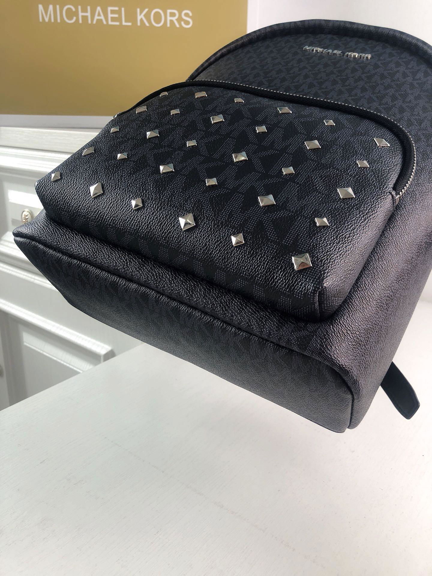              ABBEY LEATHER Studded BACKPACK BLACK MK Stud School Bag 5