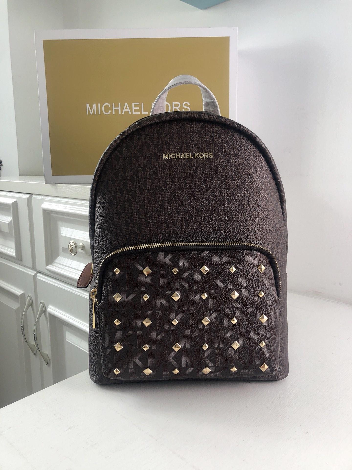              ABBEY LEATHER Studded BACKPACK BLACK MK Stud School Bag