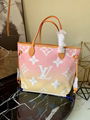 Louis Vuitton Neverfull MM tote bag with flower charm LV Peach Mist Brume Bag