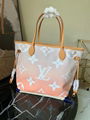 Louis Vuitton Neverfull MM tote bag with flower charm LV Peach Mist Brume Bag