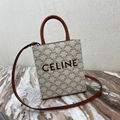 CELINE MINI VERTICAL CABAS IN TRIOMPHE CANVAS AND CALFSKIN WITH CELINE PRINT