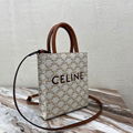 CELINE MINI VERTICAL CABAS IN TRIOMPHE CANVAS AND CALFSKIN WITH CELINE PRINT