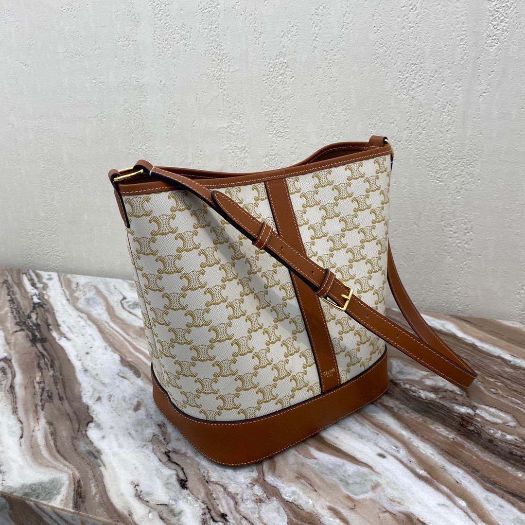        SMALL BUCKET IN TRIOMPHE CANVAS AND CALFSKIN WHITE        CROSS-BODY BAG 4