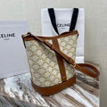 CELINE SMALL BUCKET IN TRIOMPHE CANVAS AND CALFSKIN WHITE CELINE CROSS-BODY BAG