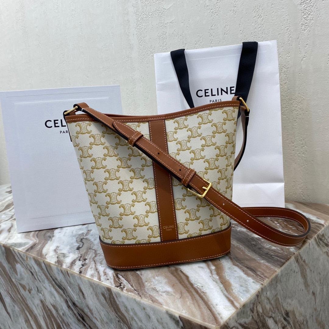 SMALL BUCKET IN TRIOMPHE CANVAS AND CALFSKIN WHITE CROSS-BODY BAG ...
