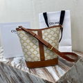 CELINE SMALL BUCKET IN TRIOMPHE CANVAS AND CALFSKIN WHITE CELINE CROSS-BODY BAG