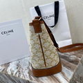 CELINE SMALL BUCKET IN TRIOMPHE CANVAS AND CALFSKIN WHITE CELINE CROSS-BODY BAG