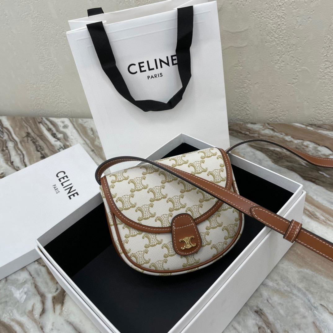 CELINE MINI BESACE IN TRIOMPHE CANVAS AND CALFSKIN WHITE