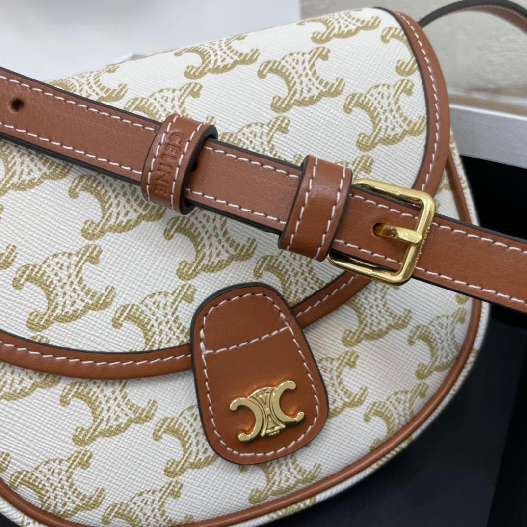 CELINE MINI BESACE IN TRIOMPHE CANVAS AND CALFSKIN WHITE