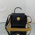 Versace LA MEDUSA Black HANDBAG WITH GOLD MEDUSA HEARD CHAIN SHOULDER BAGS 