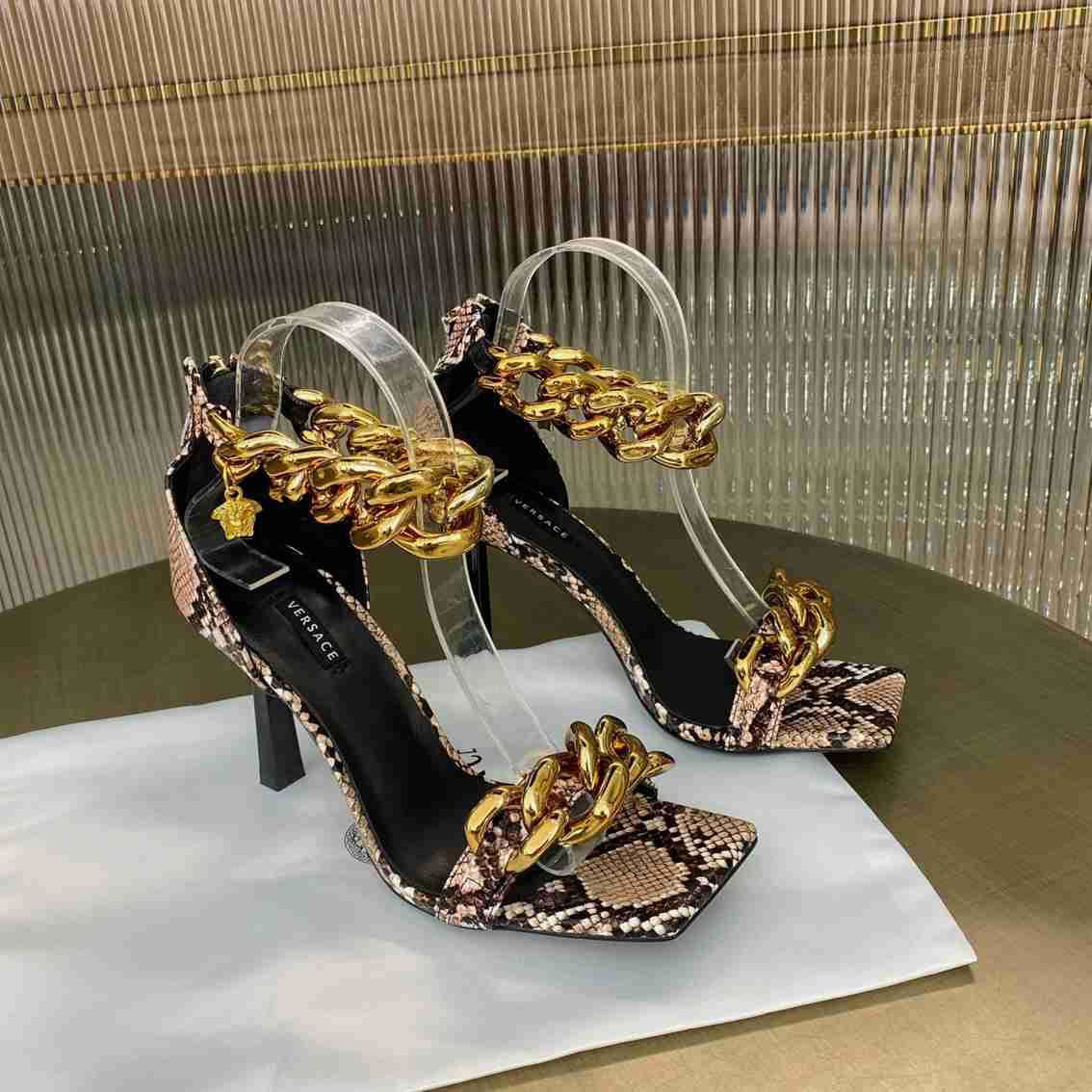 Medusa Chain Nappa Leather Sandals Ladies high heel sandal - Medusa ...