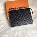 Louis Vuitton Black leather Pochette LV monogram clutches men