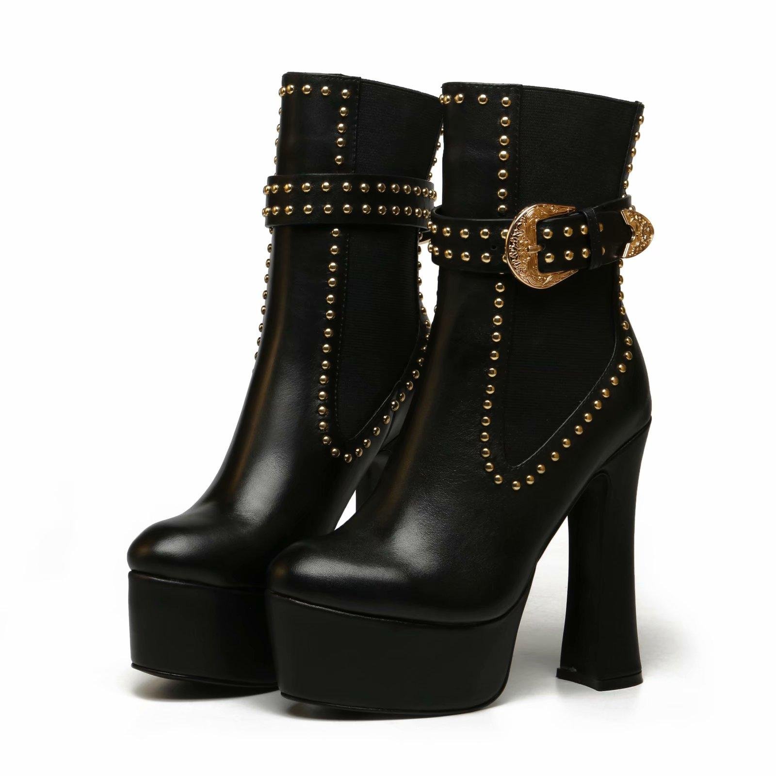         Studded Leather Platform Ankle Boots for Women high heel boots 