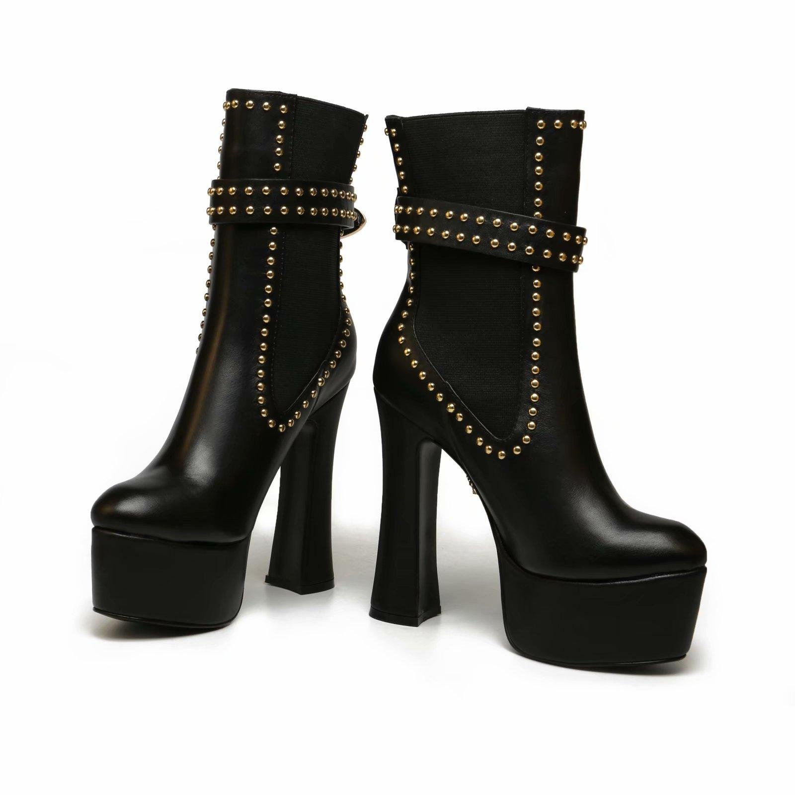         Studded Leather Platform Ankle Boots for Women high heel boots  2