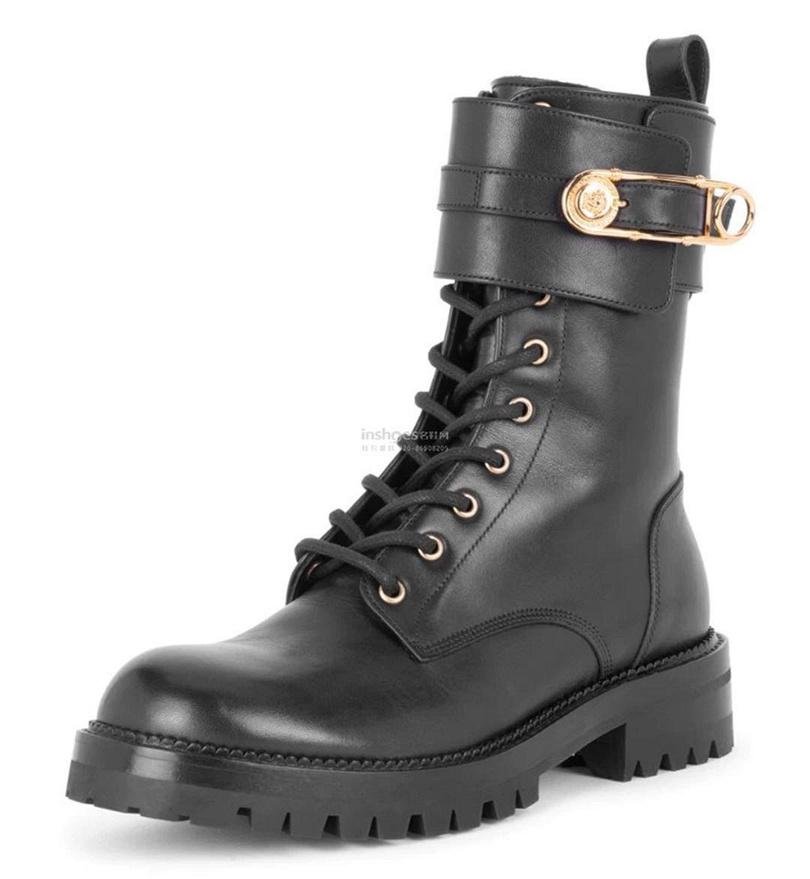         Safety Pin Leather Boots women ankle boot 