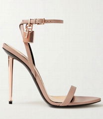  TOM FORD Padlock leather sandals beige Women lock heel sandals 