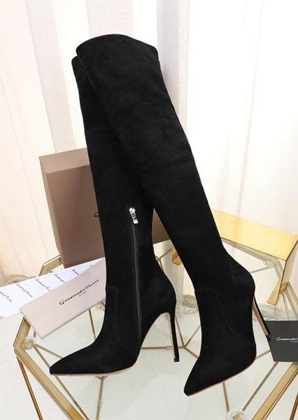 Gianvito Rossi Black Suede Over The Knee Boots black Women knee boots 