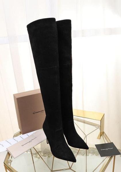 Gianvito Rossi Black Suede Over The Knee Boots black Women knee boots  2