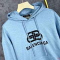 Balenciaga BB Logo Hoodie men cotton sweatshirt blue