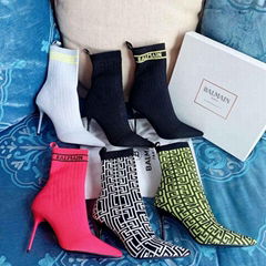 Balmain Skye logo detailed stretch knit ankle boots Balmain knit sock boots