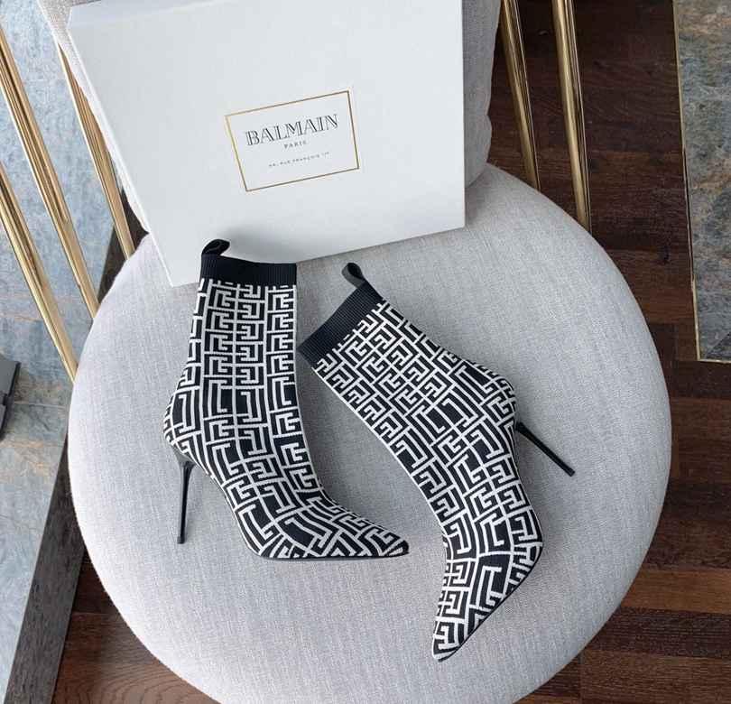 Balmain Skye logo detailed stretch knit ankle boots Balmain knit sock boots 4