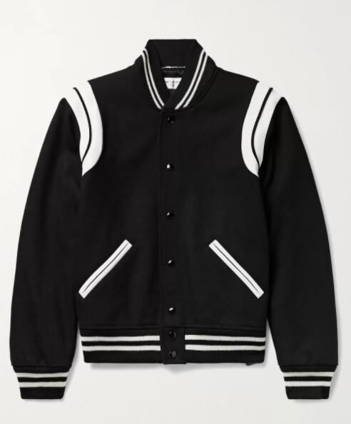 SAINT LAURENT Teddy Leather-Trimmed Virgin Wool Blend Bomber Jacket     Baseball