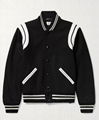 SAINT LAURENT Teddy Leather-Trimmed Virgin Wool Blend Bomber Jacket     Baseball 1