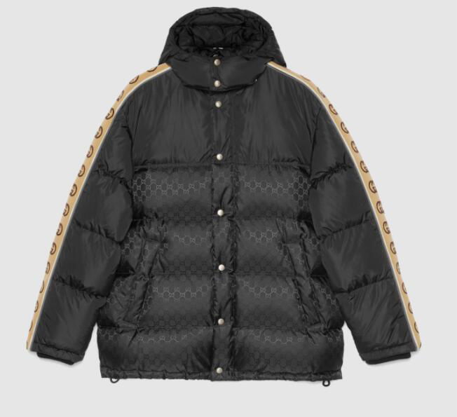       GG Jacquard Taped Sleeve Logo Down Jacket Black Men jacquard nylon padded 