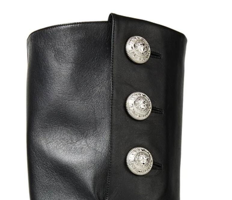 BALMAIN Nelly embellished textured-leather knee boots Women Nelly Logo Heel Boot 5