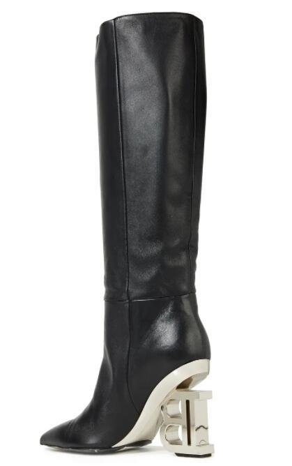 BALMAIN Nelly embellished textured-leather knee boots Women Nelly Logo Heel Boot 3
