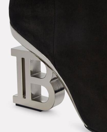 BALMAIN Nelly Logo Heel Suede Boots